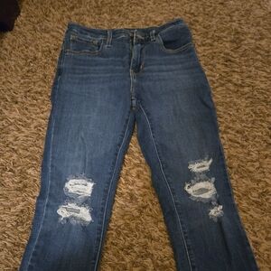 Levi's High Waisted Stylish Blue Distressed Women Jeans